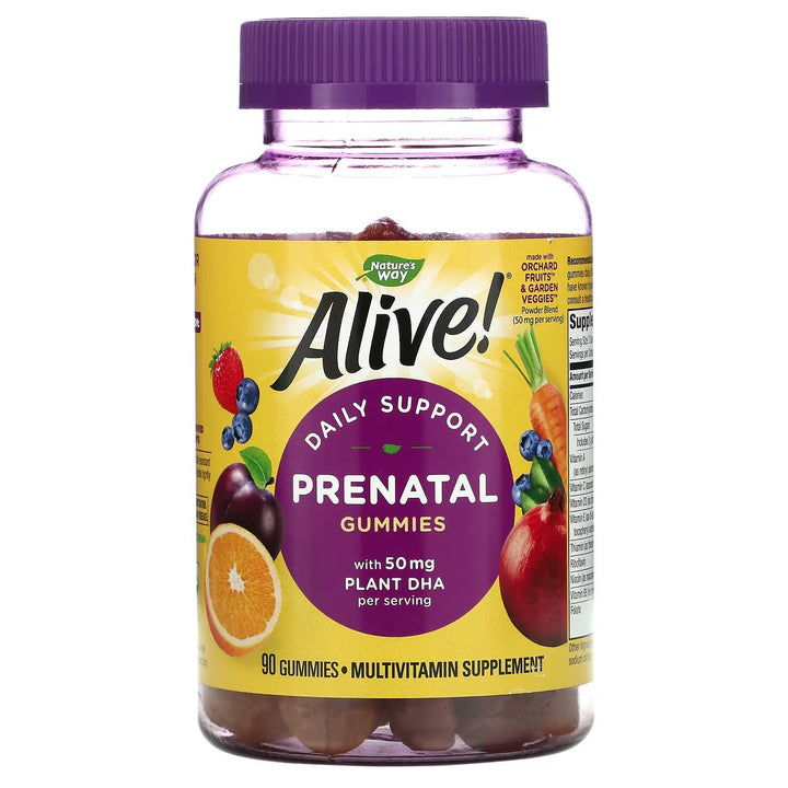 Alive! Prenatal con DHA vegetal, Limonada de naranja y frambuesa, 90 gomitas