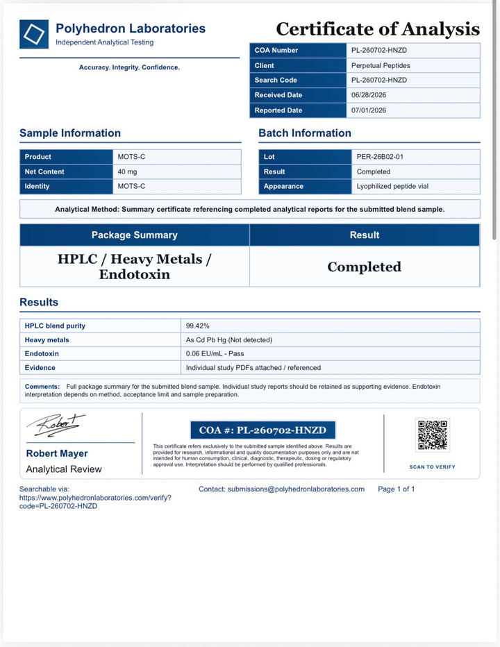 MOTS-c 40mg 1 vial + Agua Bacteriostática 3ml Kit
