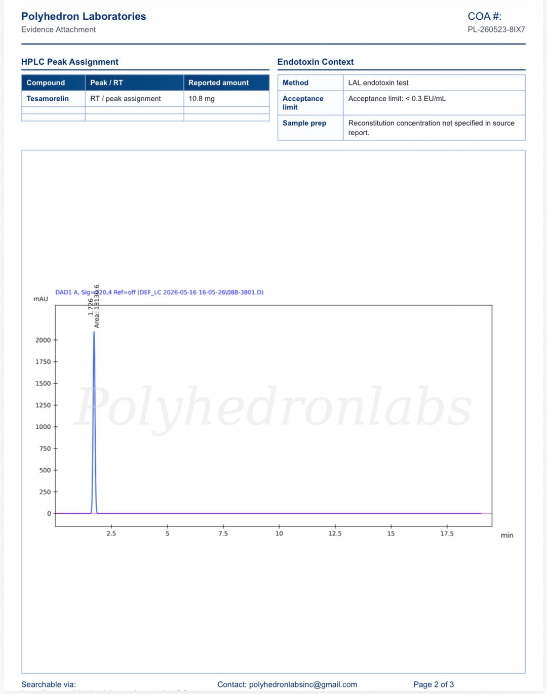 Tesamorelin 10mg + 3ml agua bacteriostatica