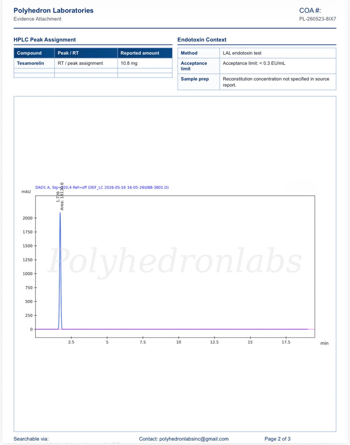 Tesamorelin 10mg + 3ml agua bacteriostatica