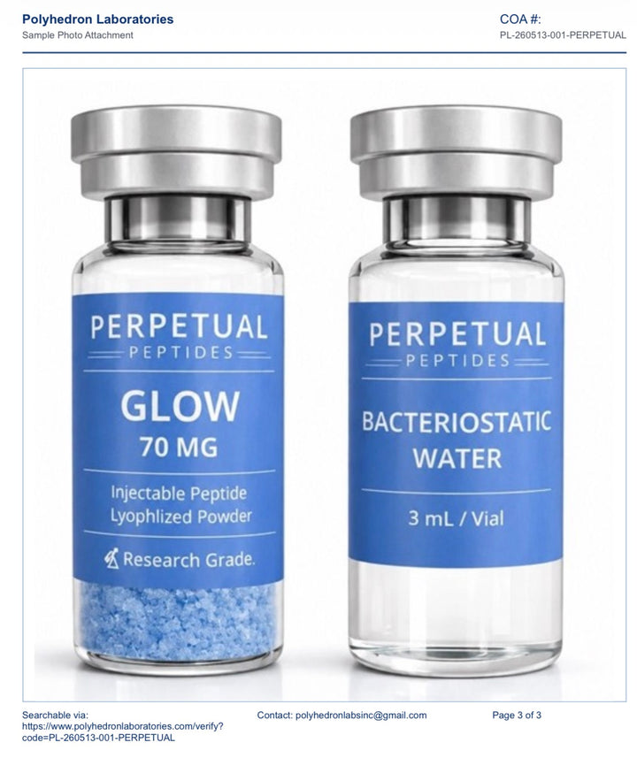 GLOW 70mg (GHK-Cu 50mg + BPC-157 10mg + TB500 10mg) + 3ml agua bacteriostatica