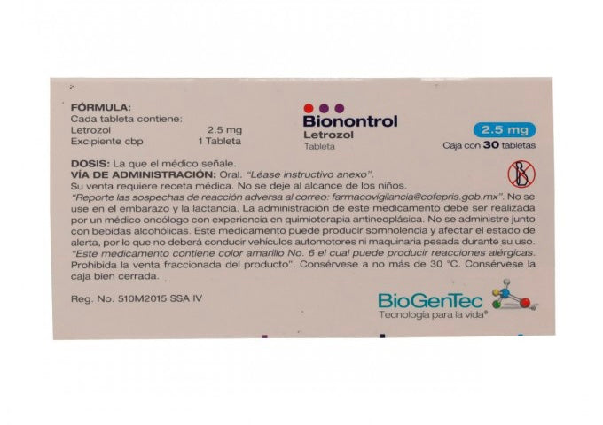 Bionontrol letrozol 30 tabletas 2.5mg