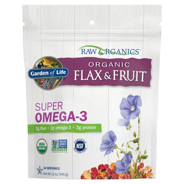 RAW Organics Organic Golden Flaxseed + Organic Antioxidant Fruit 12oz (340g) Seeds 24 porciones