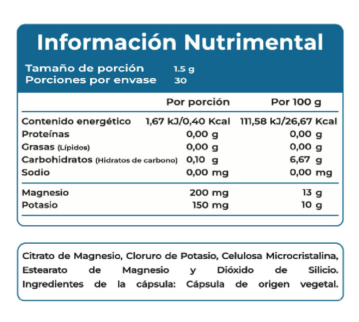 Magnesio + Potasio 60 cápsulas