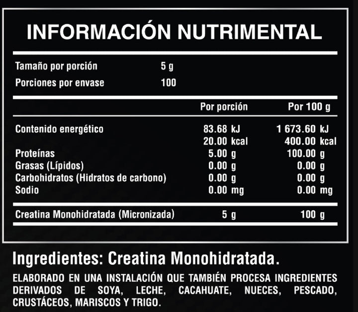 Creatina Monohydrate 5gr 100 porciones