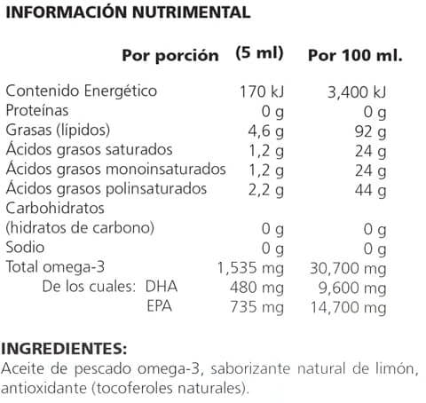 Aceite de Pescado Omega-3 240ml / Equivale a 30 cucharadas