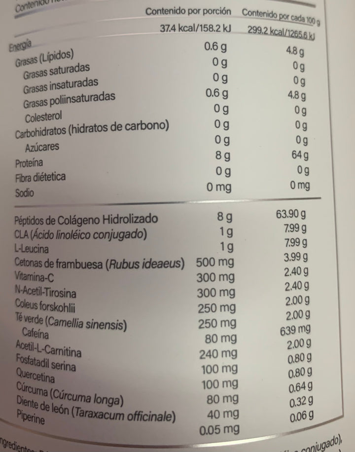 Thermo Fusion (Colageno hydrolizado, Te verde, Cla, Carnitina y Cetonas de frambuesa) 30 porciones